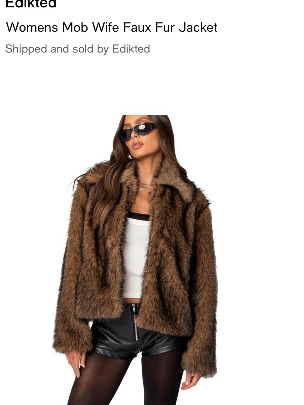 Edikted Faux Fur Teddy Jacket in Brown and Black